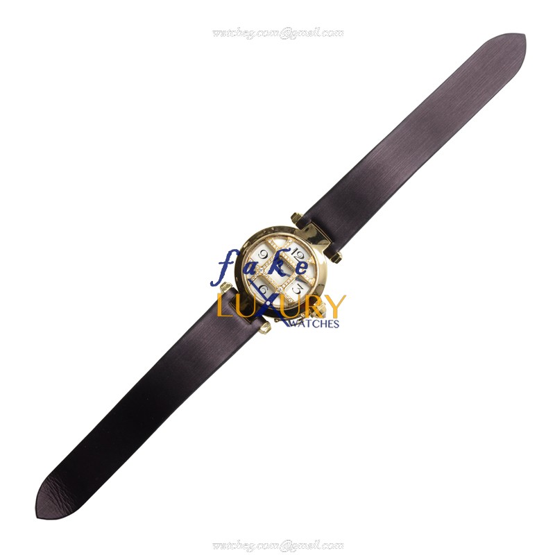 Cartier WJ11951G PASHA DE CARTIER Quartz 18kt Yellow Gold Replica Watch, White Dial, Black Satin - Image 2