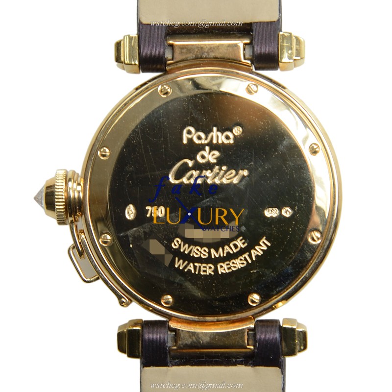 Cartier WJ11951G PASHA DE CARTIER Quartz 18kt Yellow Gold Replica Watch, White Dial, Black Satin - Image 3