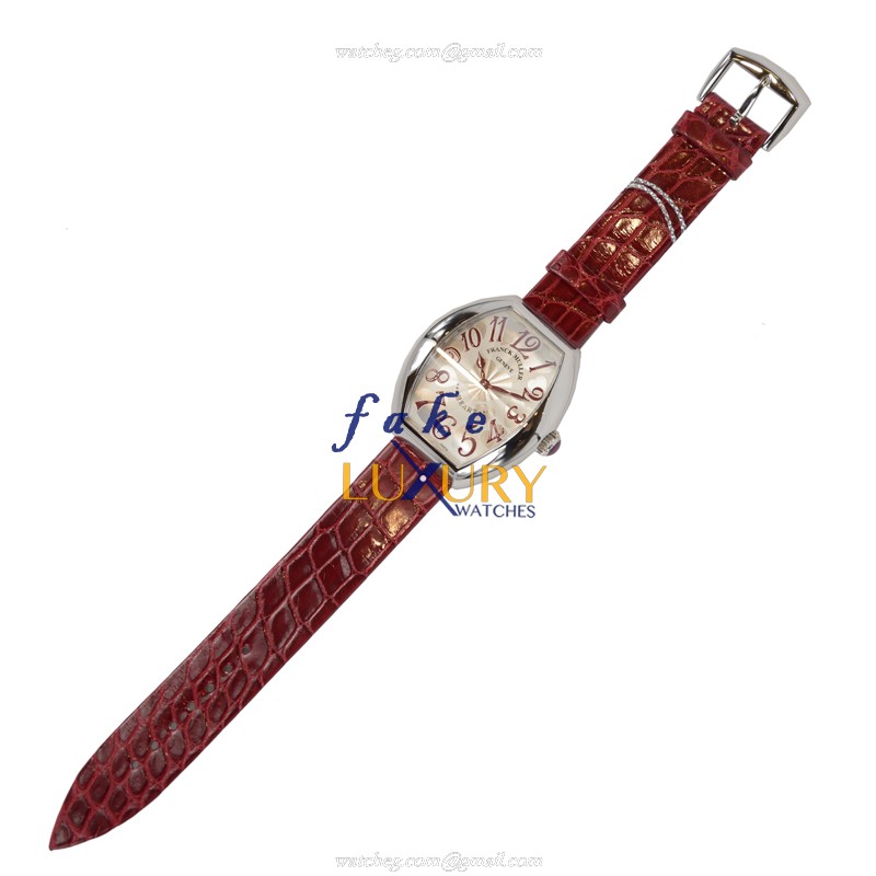 Franck Muller 5002 M QZ AC HEART Quartz Stainless Steel Replica Watch - Silver Dial, Red Alligator - Image 2