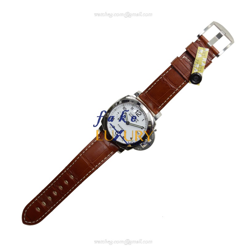 Panerai Luminor PAM00523 Automatic Stainless Steel White Dial Brown Alligator Strap Replica Watch - Image 2
