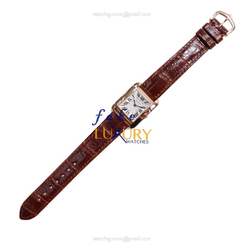Cartier W5310027 TANK Quartz 18kt Rose Gold Replica Watch, Swiss Movement, Silver Dial, Brown - Image 2