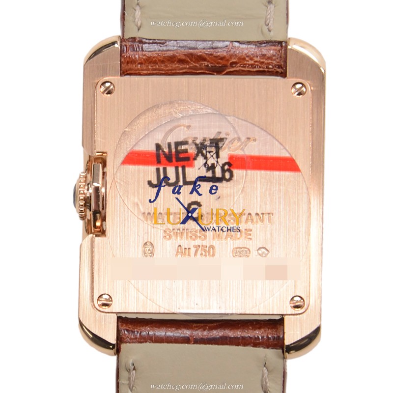 Cartier W5310027 TANK Quartz 18kt Rose Gold Replica Watch, Swiss Movement, Silver Dial, Brown - Image 3