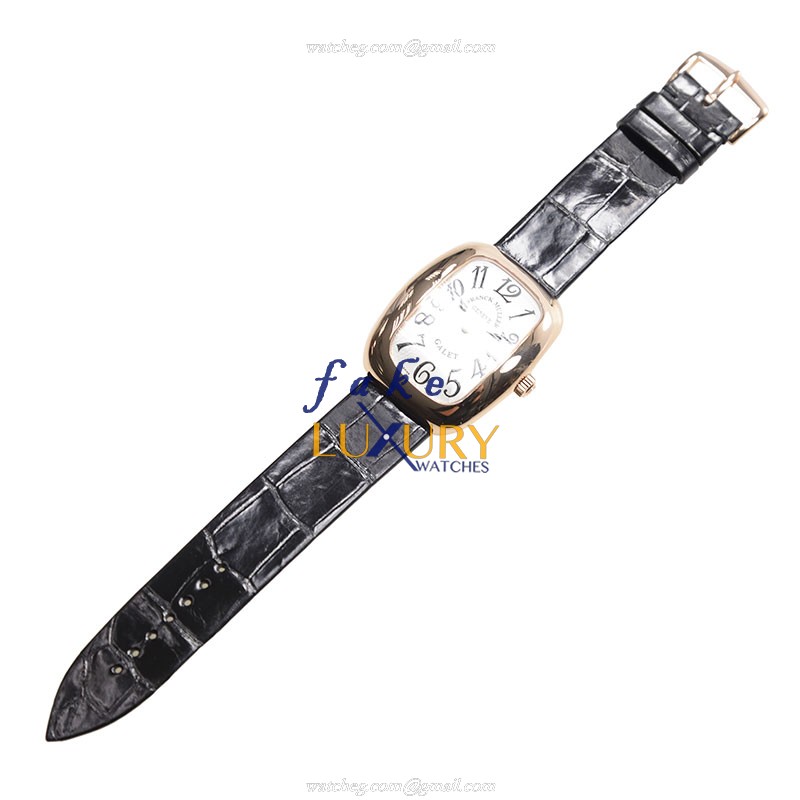 Franck Muller 3002 M QZ V 5N GALET Quartz 18kt Rose Gold Replica Watch, Silver Dial, Alligator Strap - Image 2