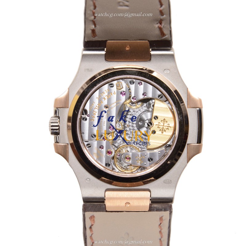 Patek Philippe 5712GR-001 Nautilus Replica Watch, Gray Dial, 18kt Rose Gold Case, Brown Alligator - Image 3