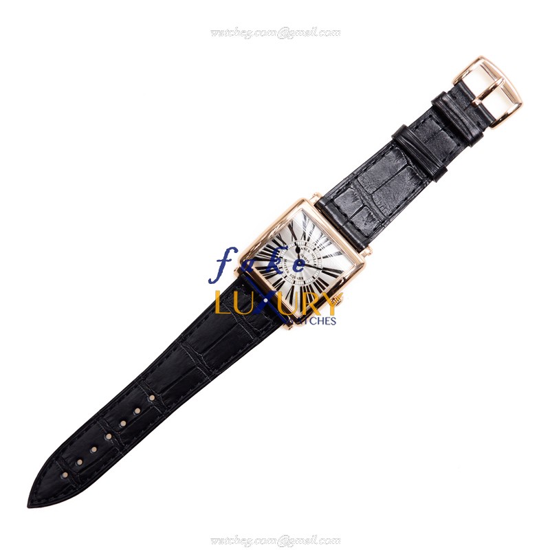 Franck Muller 6002 L QZ R 5N Quartz 18kt Gold & Steel Replica Watch, Silver Dial, Leather Strap - Image 2