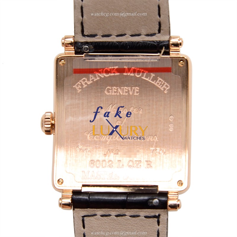 Franck Muller 6002 L QZ R 5N Quartz 18kt Gold & Steel Replica Watch, Silver Dial, Leather Strap - Image 3