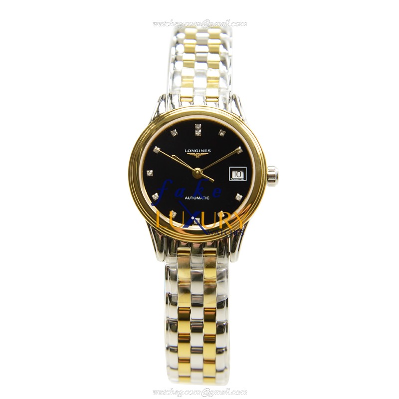 Longines L4.274.3.57.7 FLAGSHIP Auto PVD Gold Dial Silver Strap Replica Watch - L4274357701 - Image 2
