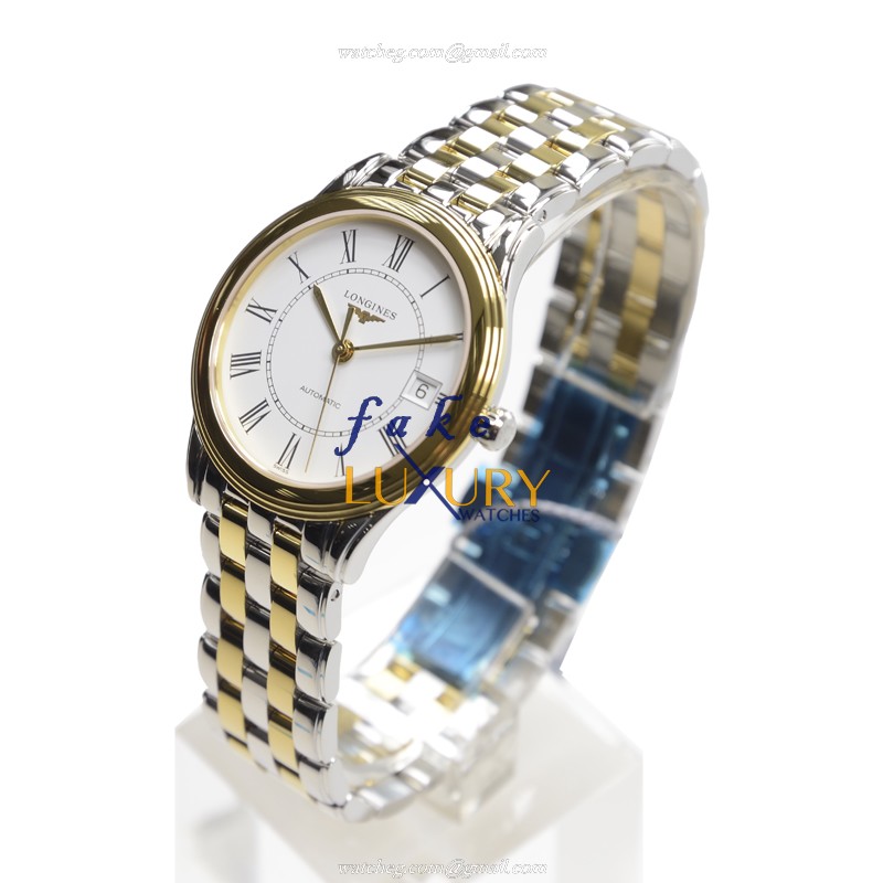 Longines Flagship L4.774.3.21.7 Automatic Watch, White Dial, PVD Gold Case Silver Strap, Sapphire - Image 3
