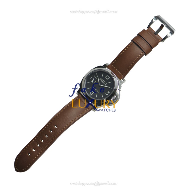 Panerai PAM00111 LUMINOR Manual Wind Stainless Steel Replica Watch - Black Dial, Brown Cowhide Strap - Image 2