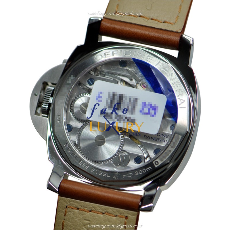 Panerai PAM00111 LUMINOR Manual Wind Stainless Steel Replica Watch - Black Dial, Brown Cowhide Strap - Image 4