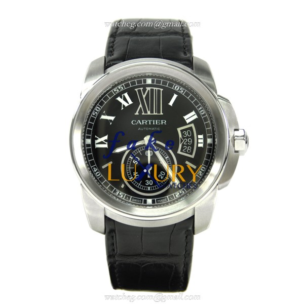 Cartier Calibre de Cartier W7100014 Automatic Steel Black Dial Alligator Replica Watch - Image 2