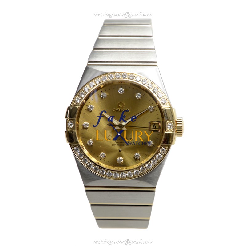 Omega 123.25.38.21.58.001 Constellation Auto 18kt Gold Diamond Steel Replica Watch - Image 2