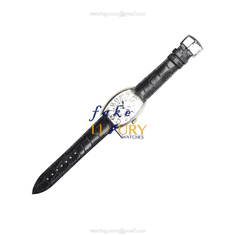 5850 SC REL AC - Franck Muller Cintree Curvex Replica Watch - Automatic - Silver Dial - Alligator - Image 2