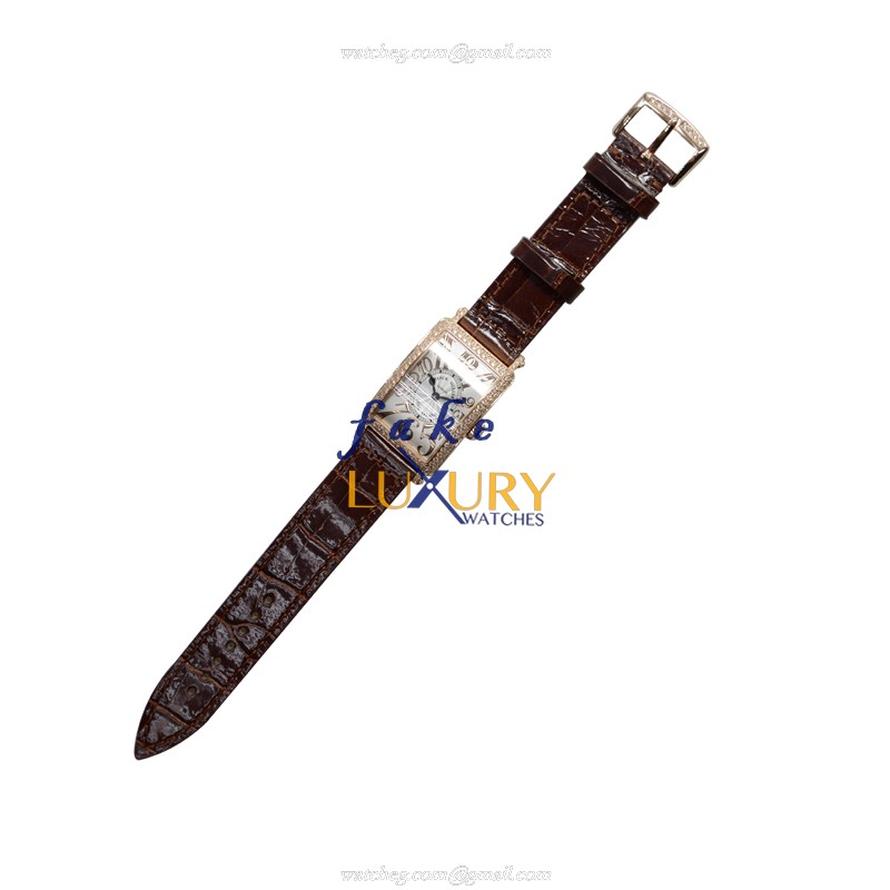 Franck Muller 902 QZ D REL 5N Long Island Replica Watch, Silver Dial, Rose Gold & Diamonds Case - Image 2