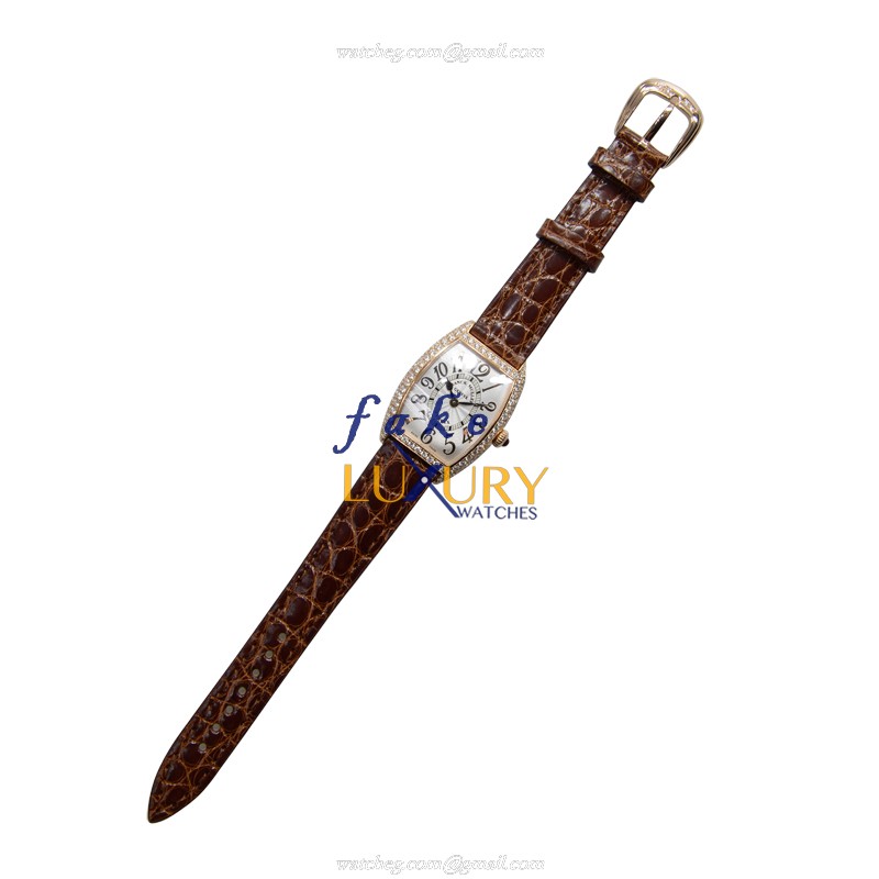 Franck Muller 1752 QZ D REL 5N CINTREE CURVEX Quartz 18kt Rose Gold & Diamond Replica Watch - Brown - Image 2