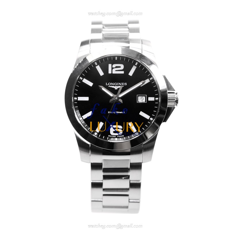 Longines Conquest Quartz L3.659.4.58.6 Stainless Steel Black Dial Silver Bracelet Replica Watch - Image 2