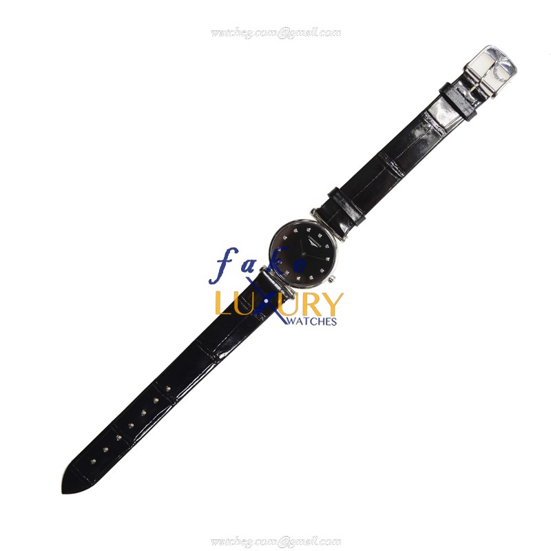 Longines LA GRANDE L4.209.4.58.2 Quartz Replica Watch Black Dial Steel Case Alligator Strap - Image 2