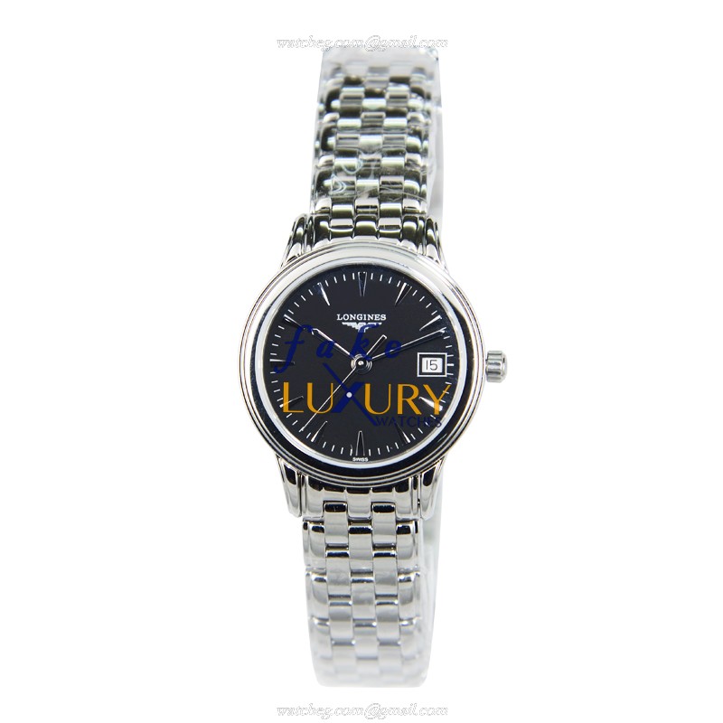 Longines L4.216.4.52.6 FLAGSHIP Replica Watch, Quartz, 24mm, Black Dial, Steel Case - Image 2