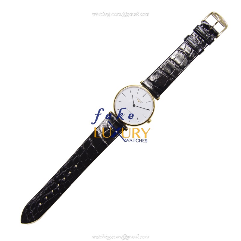 Longines L4.708.2.12.2 Replica Watch - Automatic - PVD Gold Case - White Dial - Black Alligator - Image 2