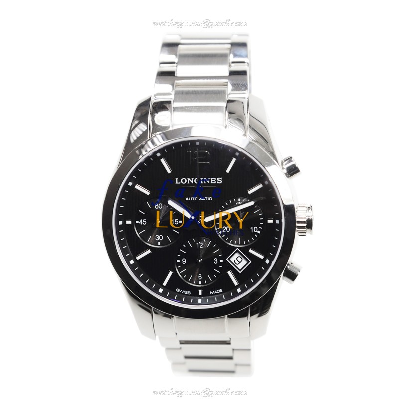 Longines L2.786.4.56.6 Conquest Classic Replica Watch, Automatic, Black Dial, Steel Strap, 41mm - Image 2
