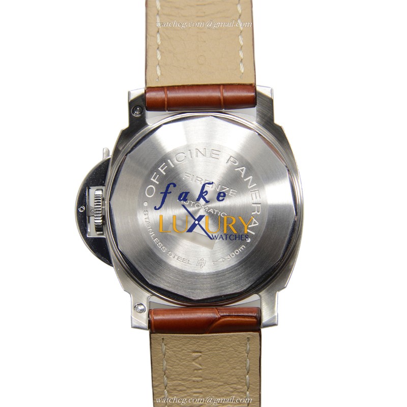 Panerai PAM00244 LUMINOR Automatic Stainless Steel Watch, Replica, Brown Alligator, Black Dial - Image 3