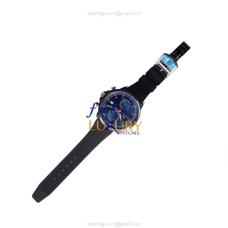 IWC IW390213 Portuguese Replica Watch, Blue Dial, Steel Case, Automatic Movement, Black Rubber Strap - Image 2