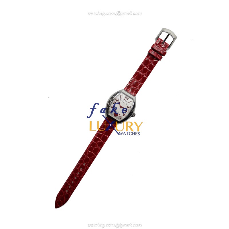 Franck Muller 5002 S QZ C 6H AC Replica Watch, Quartz Heart, Silver Dial, Red Leather Strap - Image 2