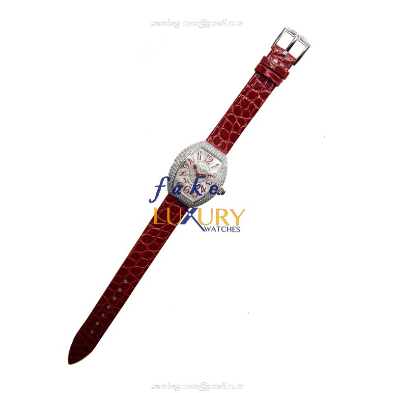 Franck Muller 5002 S QZ D3 1P OG Replica Watch Quartz Movement 18kt White Gold Diamond Red - Image 2