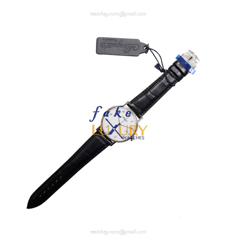 Breguet 5177BB/22/9v6 CLASSIC Automatic 18kt White Gold Silver Dial Alligator Strap Replica Watch - Image 2