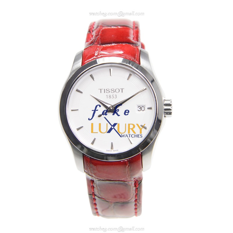 Tissot T035.210.16.011.01 T-TREND Replica Watch, Quartz Movement, Silver Dial, Red Leather Strap - Image 2