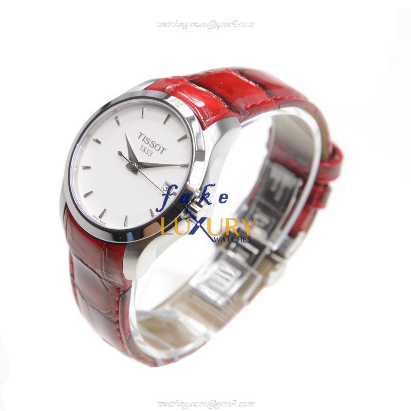 Tissot T035.210.16.011.01 T-TREND Replica Watch, Quartz Movement, Silver Dial, Red Leather Strap - Image 3