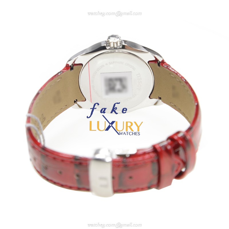 Tissot T035.210.16.011.01 T-TREND Replica Watch, Quartz Movement, Silver Dial, Red Leather Strap - Image 4