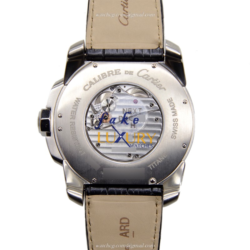 Cartier W7100028 Calibre de Cartier Replica Watch, Manual Wind Titanium Case, Silver Dial, Black - Image 3