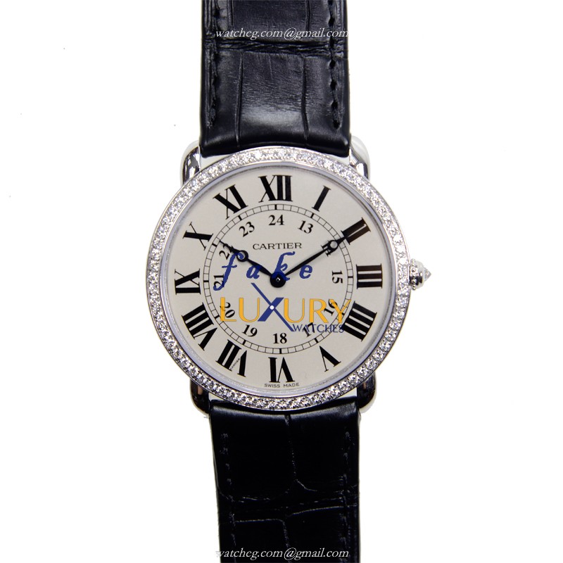Cartier WR000551 Ronde Louis Cartier Replica Watch, 18kt White Gold Diamond Case, Manual Wind - Image 2