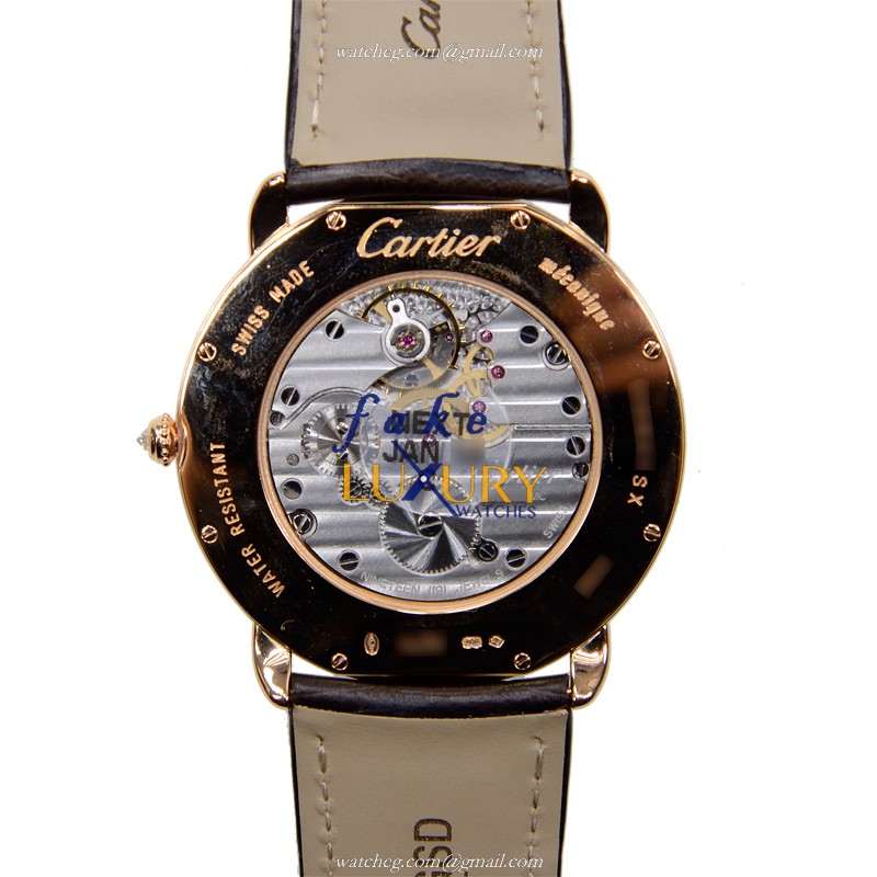 WR007001 - Cartier Ronde Louis Cartier Replica Watch - Manual Wind Rose Gold Diamonds Silver Dial - Image 3