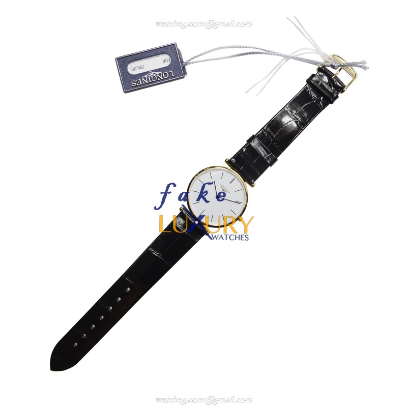 Longines L4.709.2.12.2 LA GRANDE Quartz PVD Gold Watch - White Dial, Alligator Strap, Sapphire - Image 2