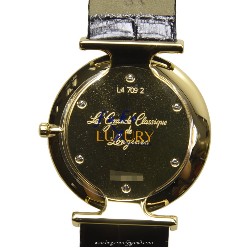 Longines L4.709.2.12.2 LA GRANDE Quartz PVD Gold Watch - White Dial, Alligator Strap, Sapphire - Image 3