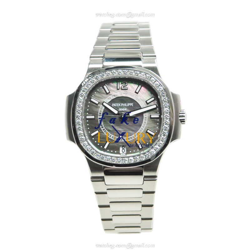7008/1A-012 - Patek Philippe Nautilus Replica Watch - 33.6mm Black Dial Stainless Steel & Diamonds - Image 2