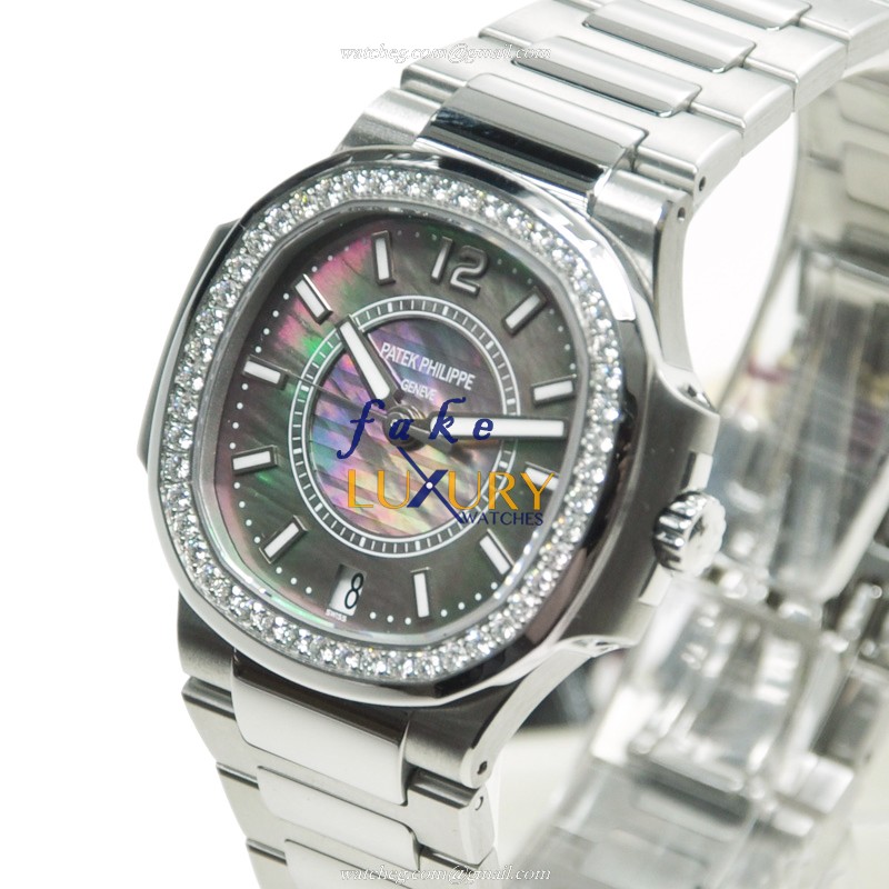 7008/1A-012 - Patek Philippe Nautilus Replica Watch - 33.6mm Black Dial Stainless Steel & Diamonds - Image 3