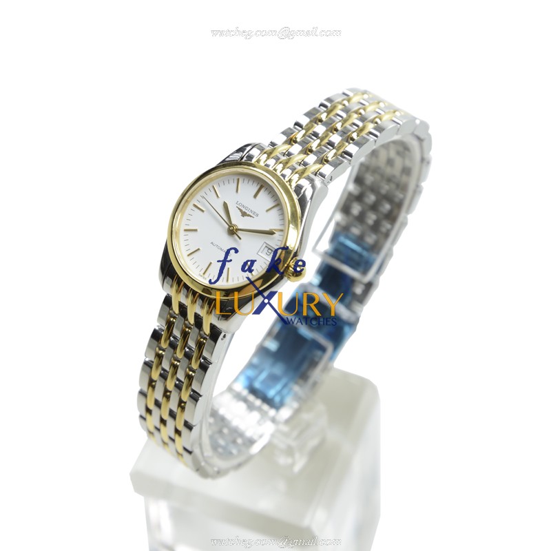 Longines L4.398.3.12.7 Elegant Series Automatic PVD Gold White Dial Silver Strap Replica Watch - Image 3