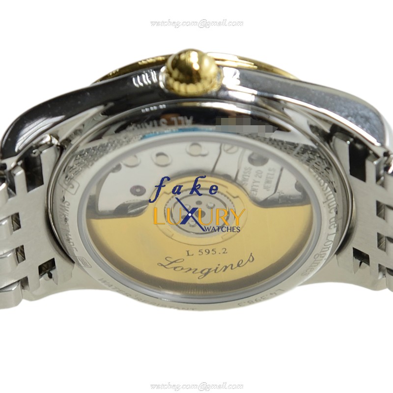 Longines L4.398.3.12.7 Elegant Series Automatic PVD Gold White Dial Silver Strap Replica Watch - Image 4