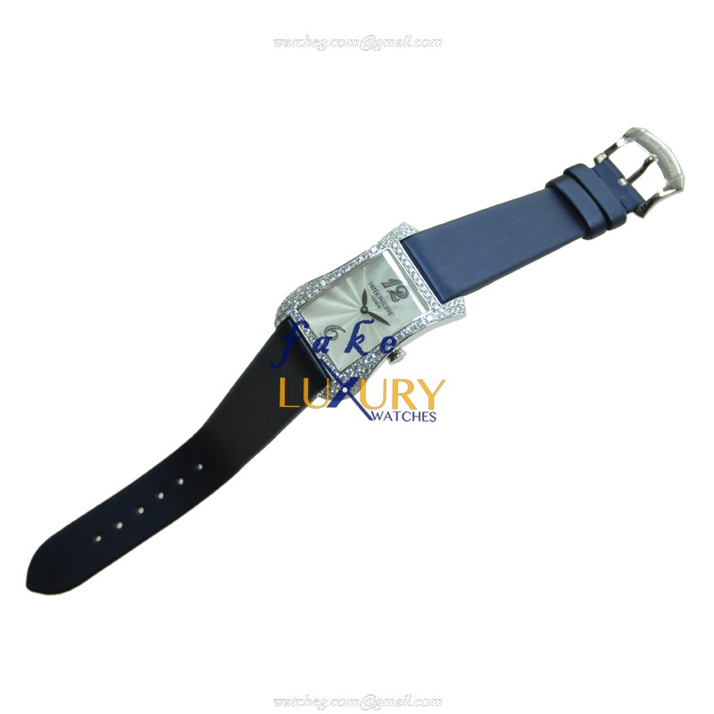 Patek Philippe 4972G-001 Gondolo Quartz 18kt White Gold Diamond Gray Dial Blue Satin Strap Replica - Image 2