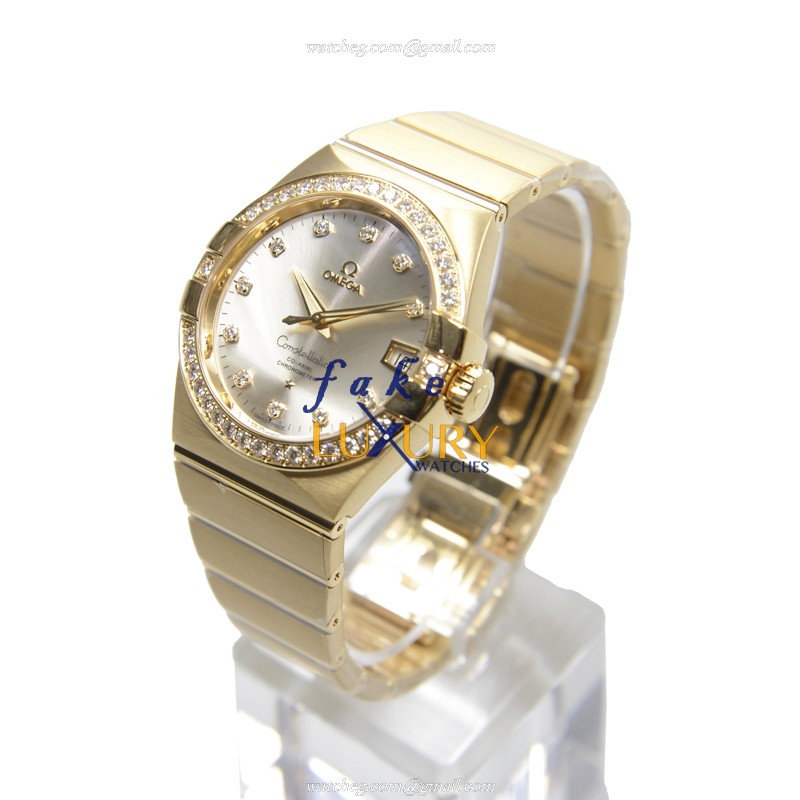 Omega 123.55.38.21.52.002 Replica Watch, 18kt Gold & Diamond Case, Silver Dial, Automatic - Image 3