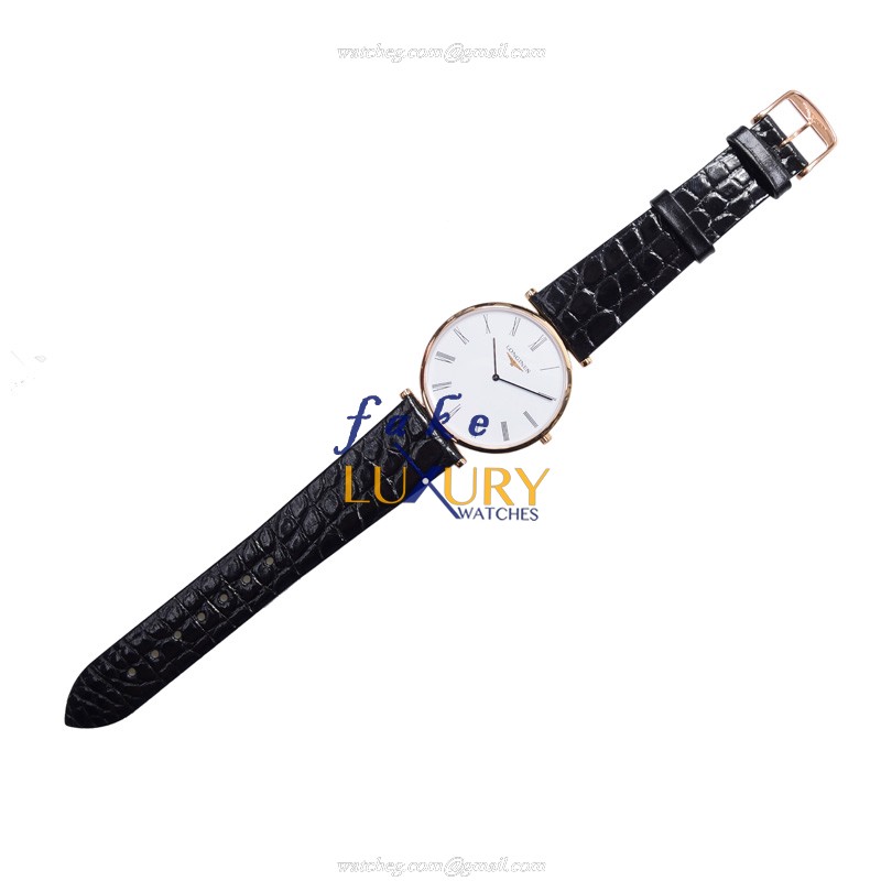 Longines La Grande Quartz Replica Watch L4.766.1.11.2, White Dial, PVD Gold Case, Leather Strap - Image 2