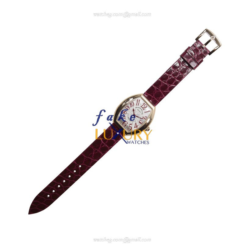 Franck Muller 5002 L QZ 5N Replica Watch - Quartz - 18kt Rose Gold Case - Silver Dial - Red Leather - Image 2