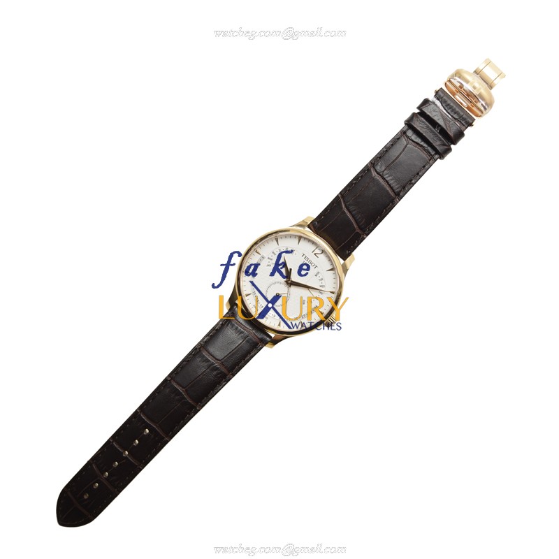 Tissot T-CLASSIC Replica Watch T063.637.36.037.00, Quartz Movement, White Dial, Steel Case, Brown - Image 2