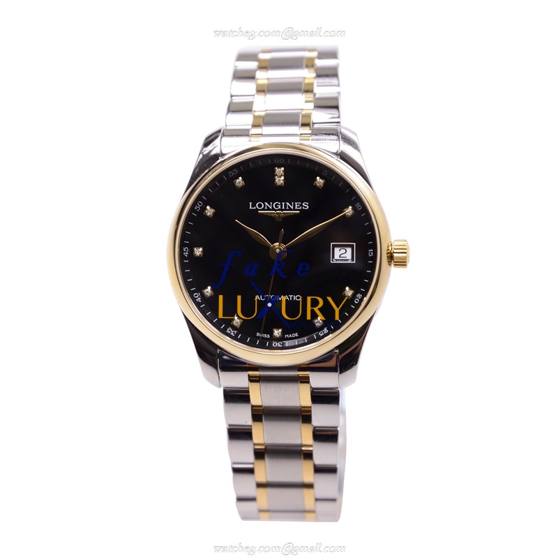 Longines L2.518.5.57.7 Master Automatic PVD Gold Replica Watch, Black Dial, Silver Strap - Image 2