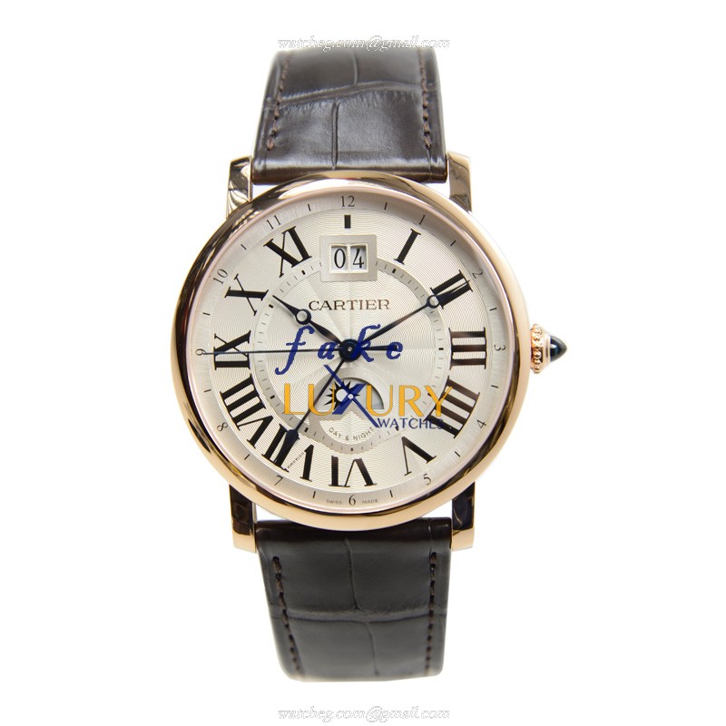 Cartier W1556220 ROTONDE DE CARTIER Auto 18kt YG Replica Watch - White Dial, Brown Alligator Strap - Image 2