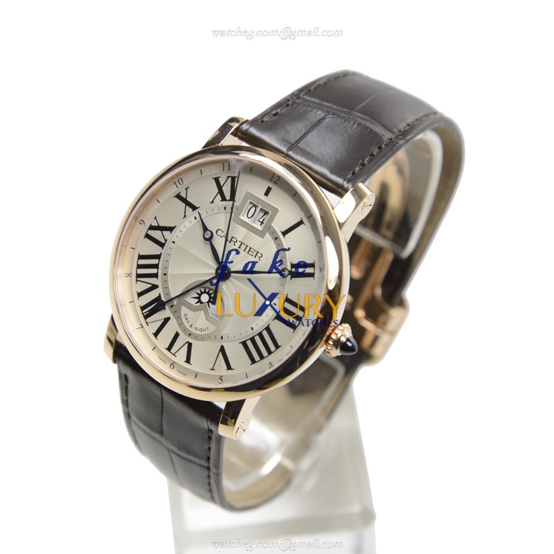 Cartier W1556220 ROTONDE DE CARTIER Auto 18kt YG Replica Watch - White Dial, Brown Alligator Strap - Image 3