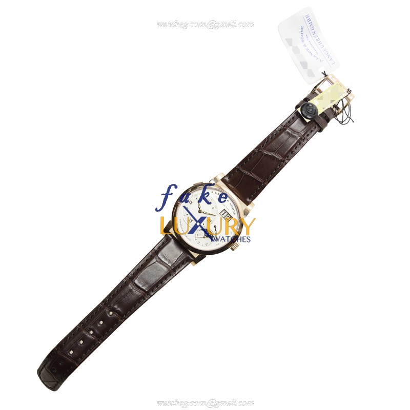 A Lange & Sohne 109.032 GRAND LANGE Manual Wind 18kt Rose Gold Silver Dial Alligator Replica Watch - Image 2
